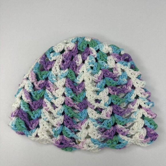 Handmade New Lacy Cloch Sugar 'n Cream in Beach‎ Ball Blue Knit Beanie - S/M - Picture 5 of 11